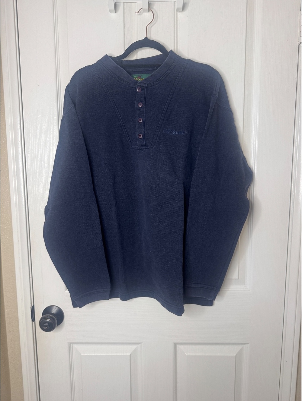 Vintage Noatak Outdoor Sport Navy Henley Pullover Sweatshirt 80s 90s